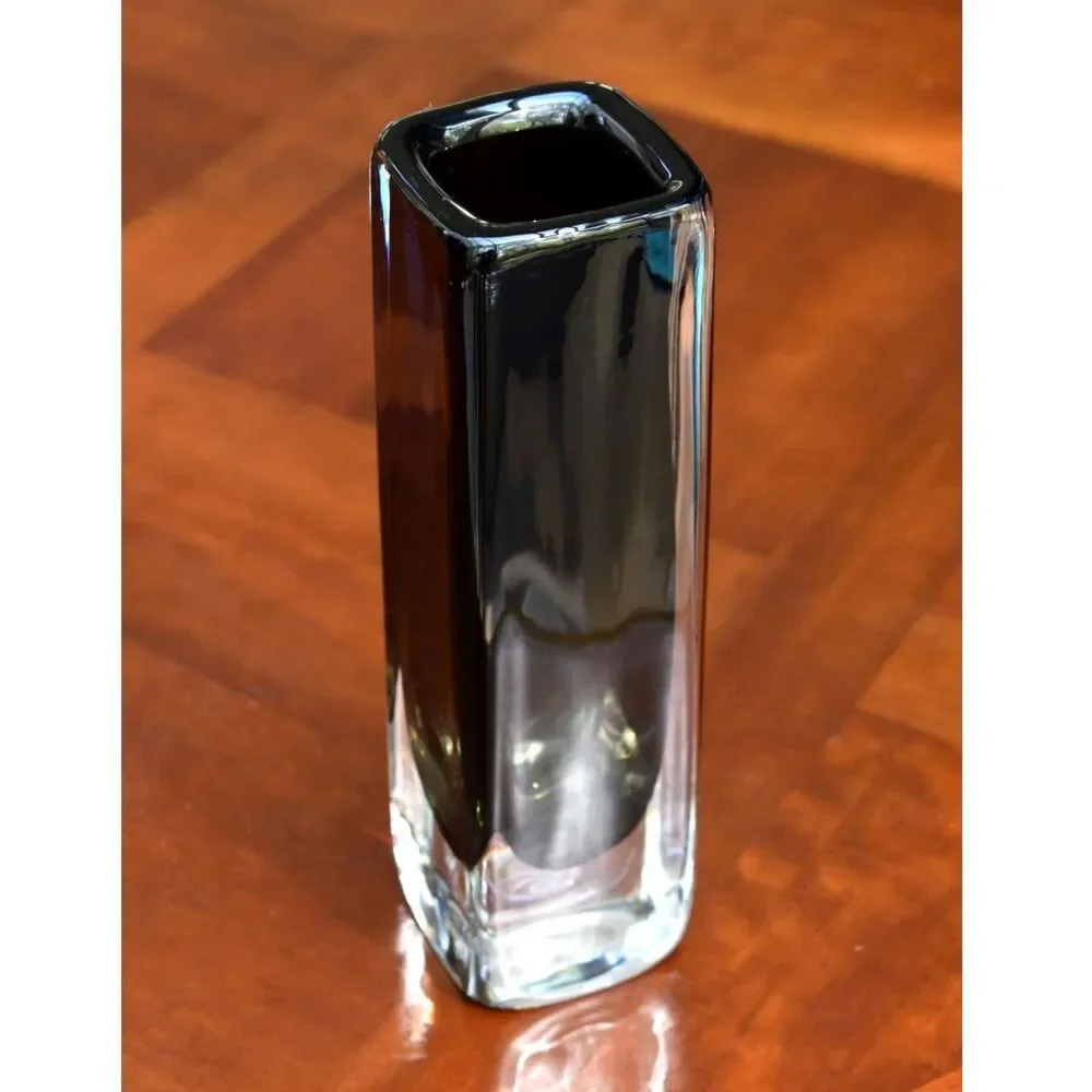 Orrefors Sommerso Black Glass Vase Attributed to Nils Landberg 1950s Swedish